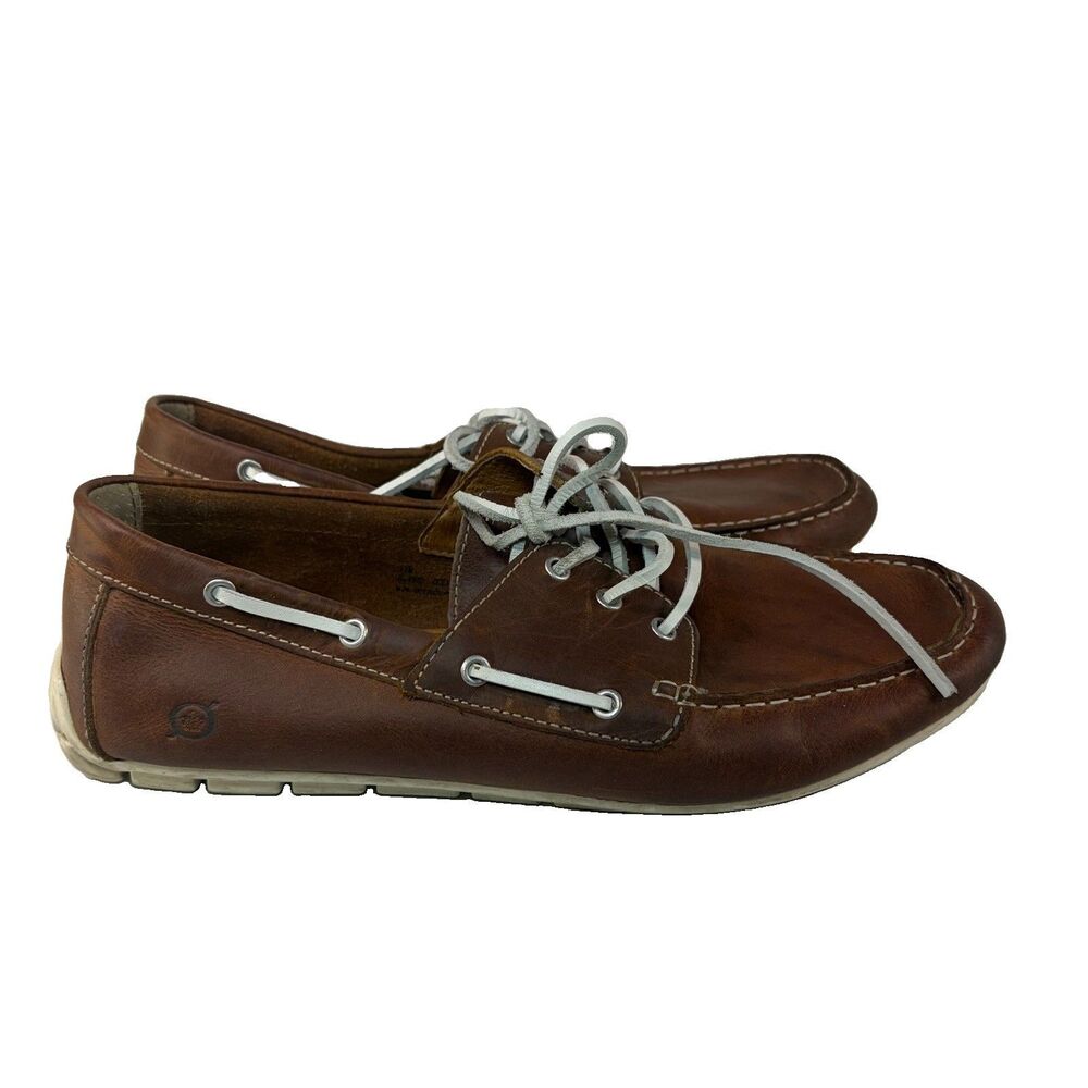 Born Men's 11 Boat Deck Loafer Comfort Shoes Brown Leather lace up Slip On